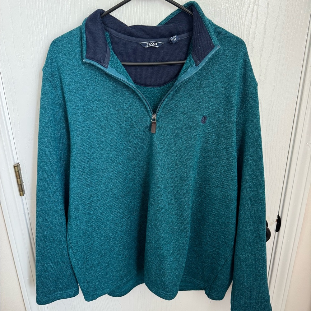 Izod Teal Quarter-Zip Sweater with Navy Trim